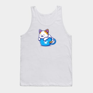 Cute Cat Sleeping On Cup Coffee Cartoon Tank Top